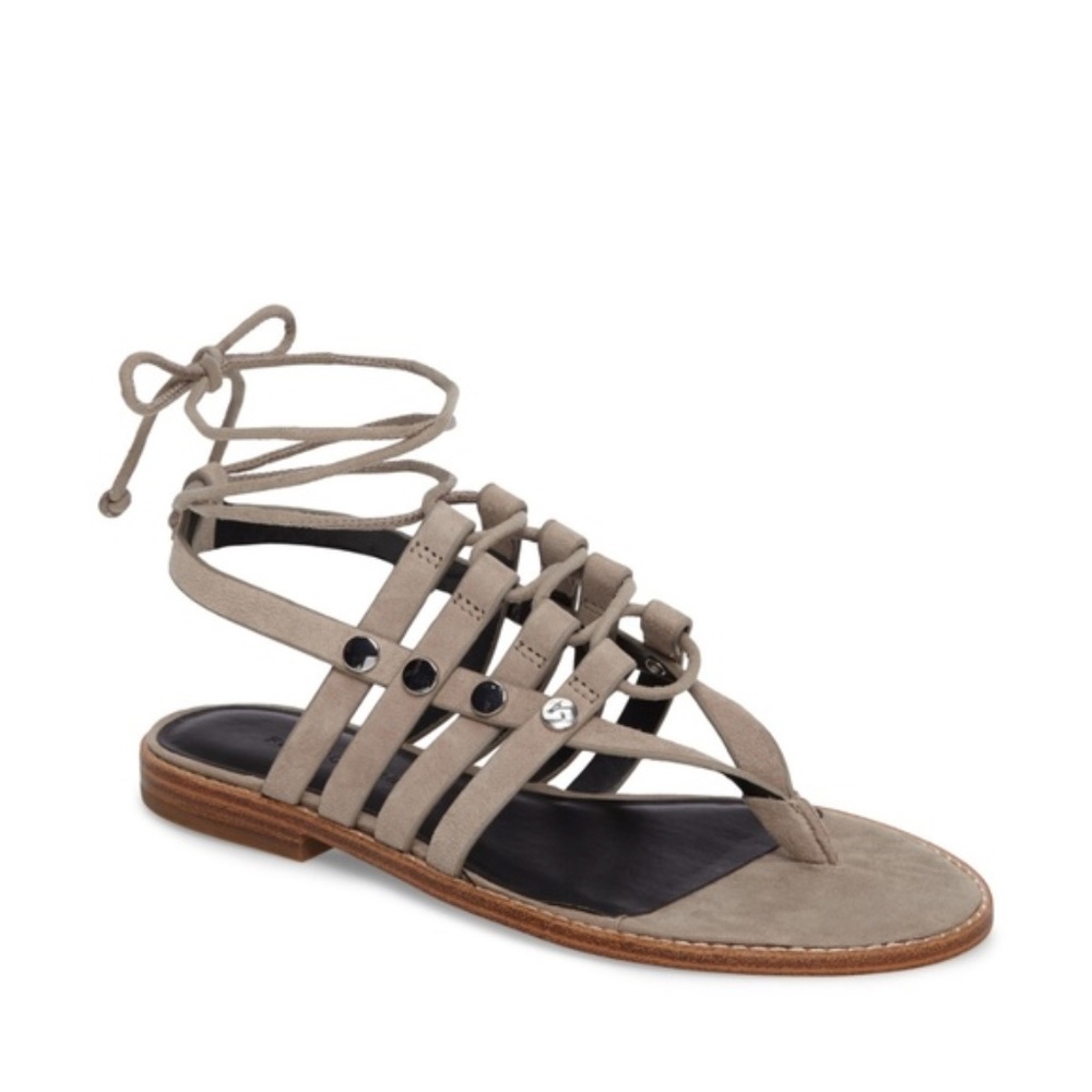 Rebecca Minkoff Evonne Ankle Tie Gladiator Sandal, Grey, Size 6